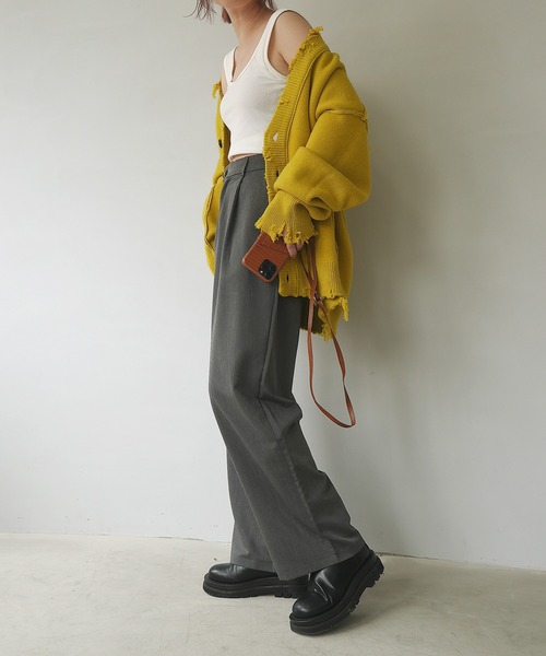 c.u.l（シーユーエル）の「【c.u.l:w】ハイウエストパンツ ワイドカラースラックス culw45（スラックス・レディース・グレー/ベージュ/ブラック・M/L）」の14枚目の写真