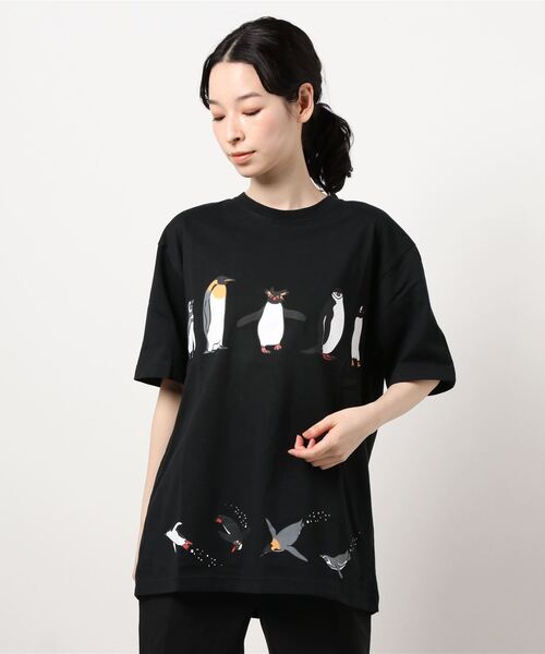HOUSTON（ヒューストン）の「【HOUSTON】PRINT TEE(PENGUIN)（Tシャツ/カットソー・メンズ・ホワイト/ブラック/ブルー/キャメル・LARGE/X-LARGE/MEDIUM）」の2枚目の写真