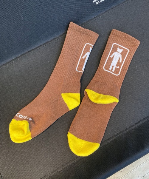 AlexanderLeeChang（アレキサンダーリーチャン）の「AlexanderLeeChang アレキサンダーリーチャン / NYANCOFFEE SOCKS ニャンコーヒーソックス 靴下 / AC052120（ソックス/靴下・メンズ・ホワイト/ブラウン/オレンジ・FREE）」の2枚目の写真