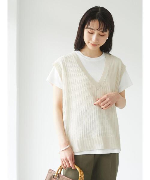 Green　Parks（グリーンパークス）の「すかし柄ニットベスト＊（ベスト・レディース・イエロー/チャコールグレー/ライトベージュ/アイボリー・FREE）」の6枚目の写真