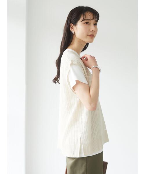 Green　Parks（グリーンパークス）の「すかし柄ニットベスト＊（ベスト・レディース・イエロー/チャコールグレー/ライトベージュ/アイボリー・FREE）」の10枚目の写真