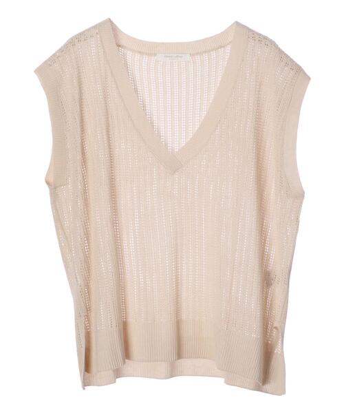 Green　Parks（グリーンパークス）の「すかし柄ニットベスト＊（ベスト・レディース・イエロー/チャコールグレー/ライトベージュ/アイボリー・FREE）」の20枚目の写真