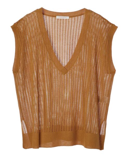 Green　Parks（グリーンパークス）の「すかし柄ニットベスト＊（ベスト・レディース・イエロー/チャコールグレー/ライトベージュ/アイボリー・FREE）」の4枚目の写真