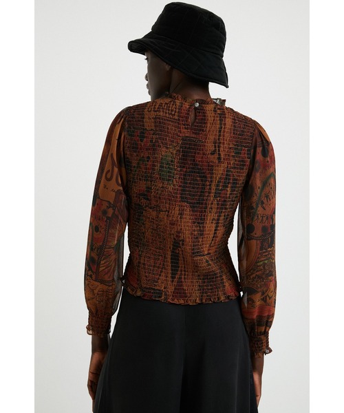 Desigual（デシグアル）の「シャーリング&プリント ブラウス（シャツ/ブラウス・レディース・ブラウン・2L/S/M/L）」の5枚目の写真
