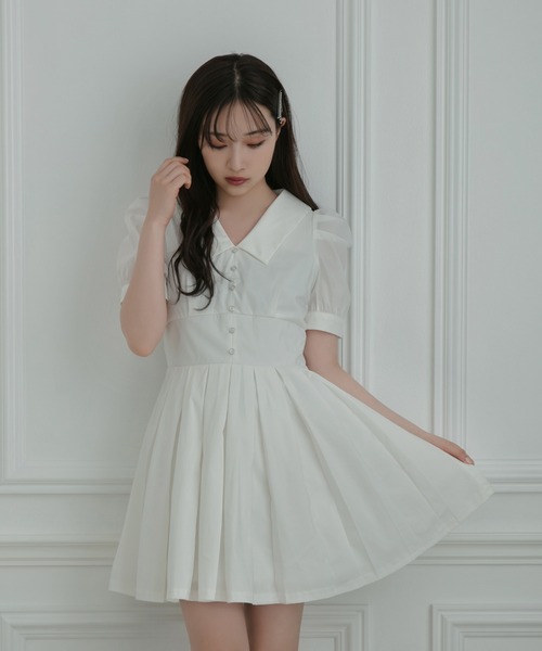 ANDGEEBEE（アンジービー）の「タックスカートシャツワンピ（シャツワンピース・レディース・ライトベージュ/ホワイト・MEDIUM）」の8枚目の写真