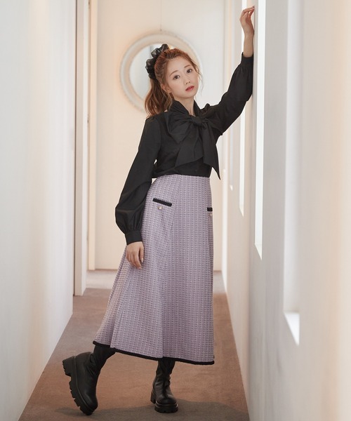 MIIA（ミーア）の「キラキラツィードフレアスカート（スカート・レディース・ブラック/パープル/オフホワイト・FREE）」の12枚目の写真