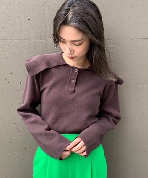 CIAOPANIC（チャオパニック）の「ミラノリブセーラーカラープルオーバー（ニット/セーター・レディース・ブラウン/ブルー/アイボリー・FREE）」の3枚目の写真