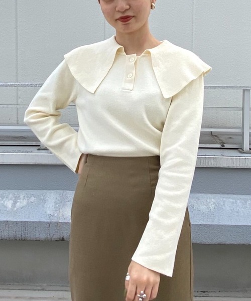 CIAOPANIC（チャオパニック）の「ミラノリブセーラーカラープルオーバー（ニット/セーター・レディース・ブラウン/ブルー/アイボリー・FREE）」の2枚目の写真