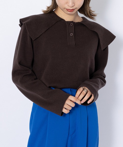 CIAOPANIC（チャオパニック）の「ミラノリブセーラーカラープルオーバー（ニット/セーター・レディース・ブラウン/ブルー/アイボリー・FREE）」の17枚目の写真