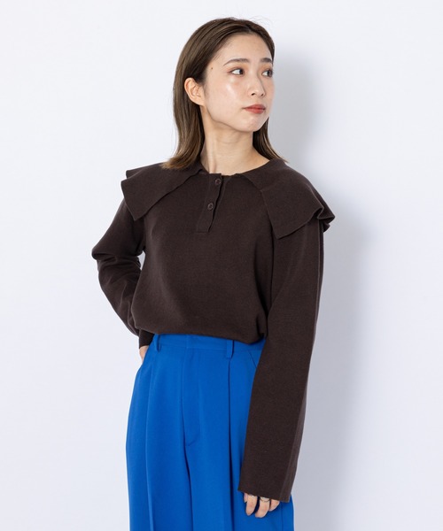 CIAOPANIC（チャオパニック）の「ミラノリブセーラーカラープルオーバー（ニット/セーター・レディース・ブラウン/ブルー/アイボリー・FREE）」の19枚目の写真