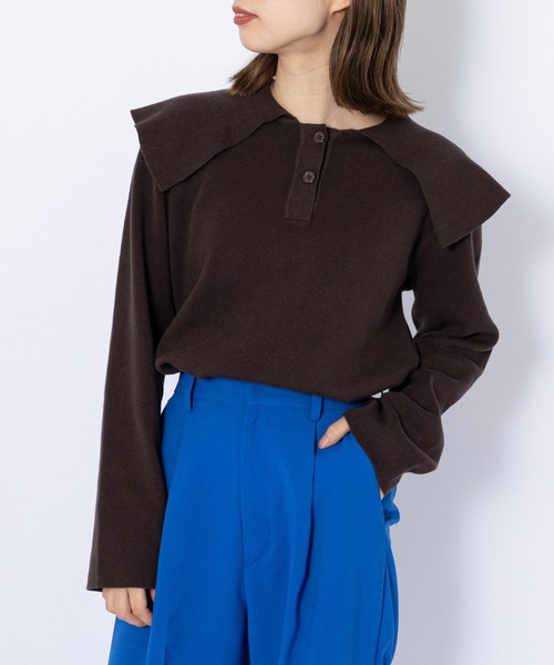 CIAOPANIC（チャオパニック）の「ミラノリブセーラーカラープルオーバー（ニット/セーター・レディース・ブラウン/ブルー/アイボリー・FREE）」の18枚目の写真