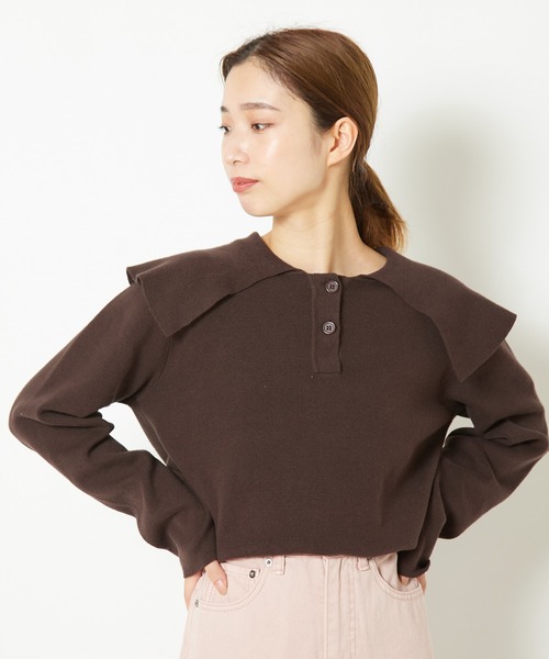 CIAOPANIC（チャオパニック）の「ミラノリブセーラーカラープルオーバー（ニット/セーター・レディース・ブラウン/ブルー/アイボリー・FREE）」の5枚目の写真