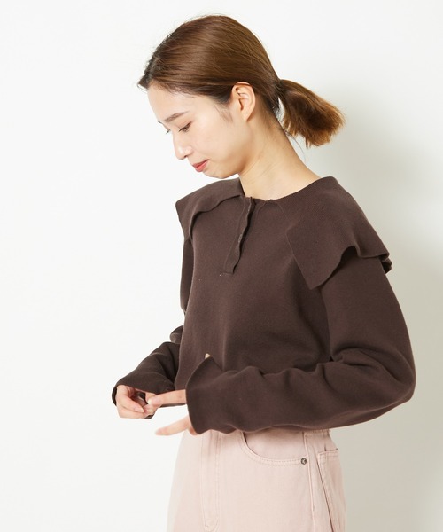 CIAOPANIC（チャオパニック）の「ミラノリブセーラーカラープルオーバー（ニット/セーター・レディース・ブラウン/ブルー/アイボリー・FREE）」の6枚目の写真