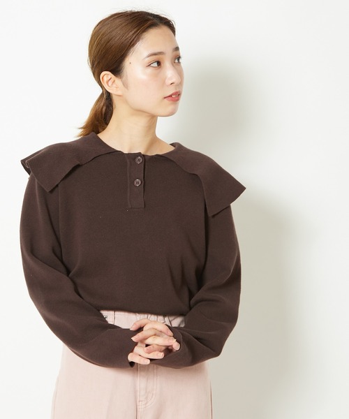 CIAOPANIC（チャオパニック）の「ミラノリブセーラーカラープルオーバー（ニット/セーター・レディース・ブラウン/ブルー/アイボリー・FREE）」の4枚目の写真