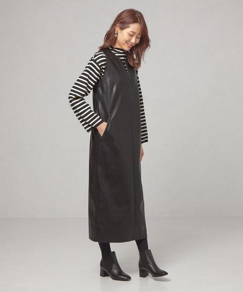 Torrazzo Donna（トラッゾドンナ）の「＜TORRAZZO DONNA（トラッゾドンナ）＞フェイクレザー スリットネック ジャンパースカート（ジャンパースカート・レディース・ブラック/ベージュ・FREE）」の12枚目の写真