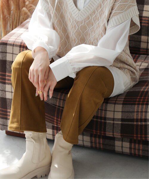 RAY CASSIN（レイカズン）の「ウールニットライクセンターシームカラーパンツ（スラックス・レディース・ブラック/オレンジ/ベージュ/ライトカーキ/パープル・LARGE/MEDIUM/SMALL）」の4枚目の写真