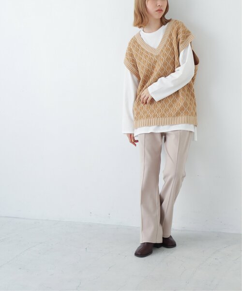 RAY CASSIN（レイカズン）の「ウールニットライクセンターシームカラーパンツ（スラックス・レディース・ブラック/オレンジ/ベージュ/ライトカーキ/パープル・LARGE/MEDIUM/SMALL）」の11枚目の写真