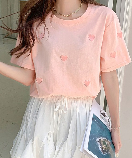 Bifrost(ビフレスト)の「ハート刺繍Tシャツ(Tシャツ/カットソー・レディース・パープル/ピンク/ブルー・M/L)」の3枚目の写真