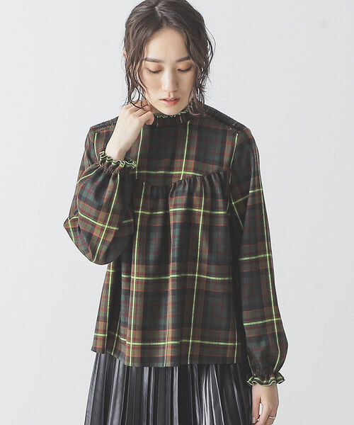 BEAMS LIGHTS(ビームスライツ)の「BEAMS LIGHTS / ネオンライン チェック柄 ブラウス(シャツ/ブラウス・レディース・グリーン・ONE SIZE)」の3枚目の写真