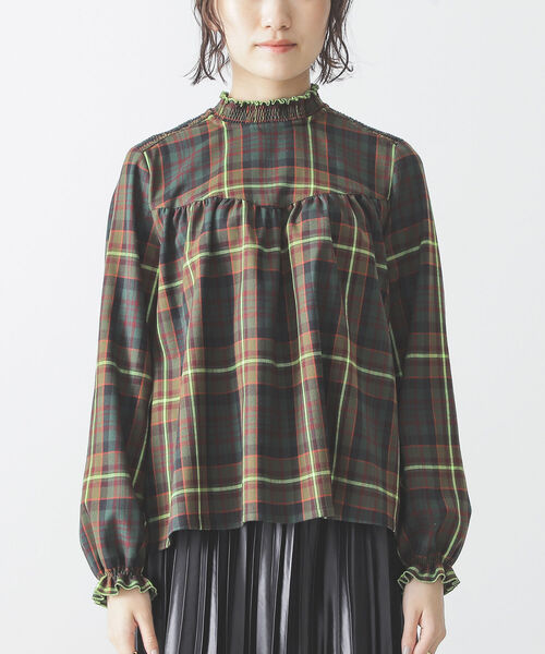 BEAMS LIGHTS(ビームスライツ)の「BEAMS LIGHTS / ネオンライン チェック柄 ブラウス(シャツ/ブラウス・レディース・グリーン・ONE SIZE)」の6枚目の写真