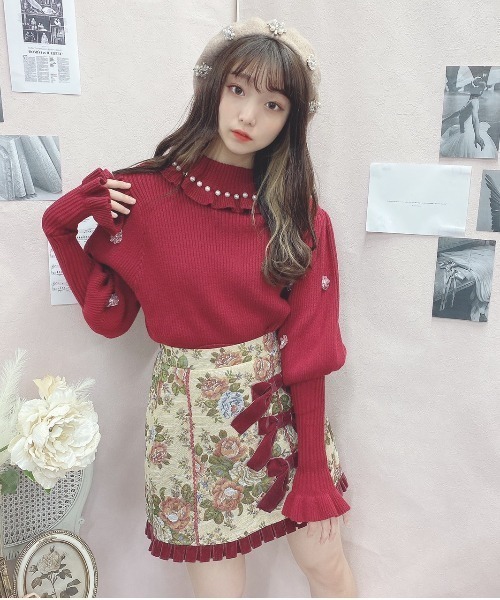 Swankiss（スワンキス）の「HB bijou pearl knit（ニット/セーター・レディース・ブラック/オフホワイト/ピンク/ボルドー・FREE）」の4枚目の写真