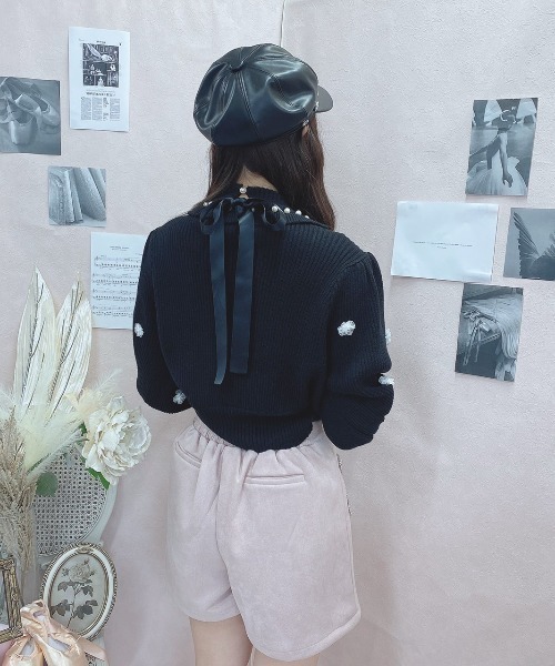 Swankiss（スワンキス）の「HB bijou pearl knit（ニット/セーター・レディース・ブラック/オフホワイト/ピンク/ボルドー・FREE）」の9枚目の写真