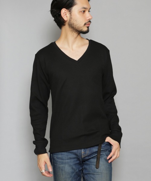 Bling Leads（ブリングリーズ）の「Bling leads/ワッフルVネックT（Tシャツ/カットソー・メンズ・ホワイト/ベージュ/グレー/ネイビー/ブラック/ライトピンク/カーキ・X-LARGE/MEDIUM/LARGE）」の3枚目の写真