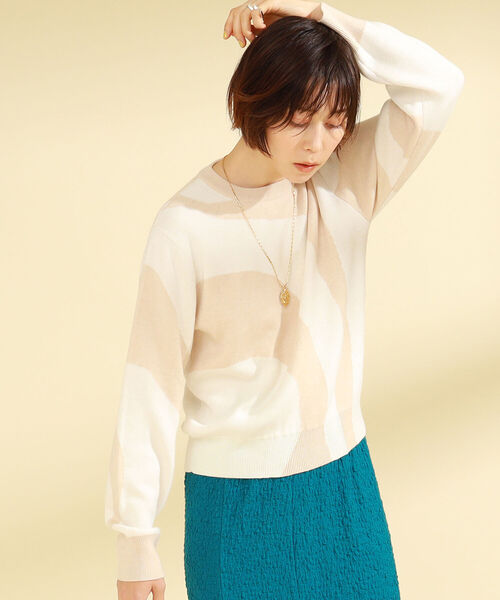 Ray BEAMS（レイビームス）の「Ray BEAMS / バイカラー パターン クルーネック ニット（ニット/セーター・レディース・ダークブラウン/ベージュ・ONE SIZE）」の6枚目の写真