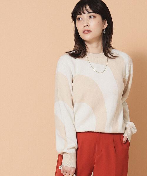 Ray BEAMS（レイビームス）の「Ray BEAMS / バイカラー パターン クルーネック ニット（ニット/セーター・レディース・ダークブラウン/ベージュ・ONE SIZE）」の9枚目の写真