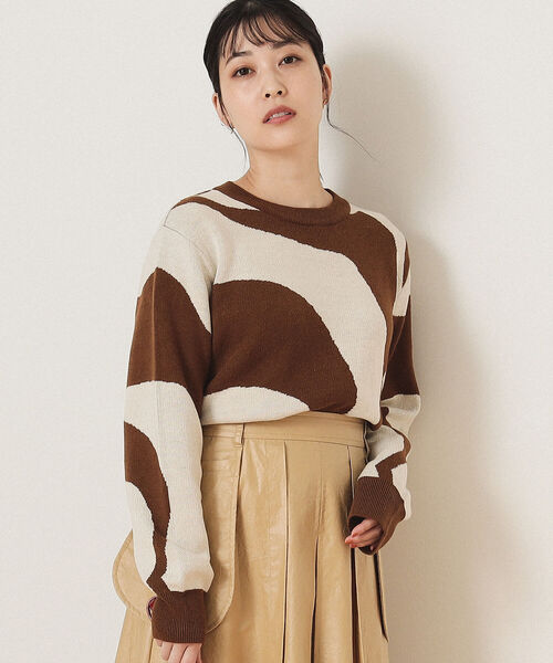 Ray BEAMS（レイビームス）の「Ray BEAMS / バイカラー パターン クルーネック ニット（ニット/セーター・レディース・ダークブラウン/ベージュ・ONE SIZE）」の8枚目の写真