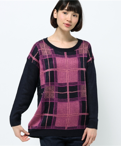 one after another NICE CLAUP（ワンアフターアナザーナイスクラップ）の「【ナイスクラップ】チェック柄ニット（ニット/セーター・レディース・ネイビー/ブラック/グリーン・FREE）」の3枚目の写真