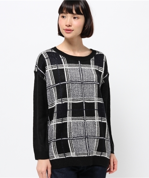 one after another NICE CLAUP（ワンアフターアナザーナイスクラップ）の「【ナイスクラップ】チェック柄ニット（ニット/セーター・レディース・ネイビー/ブラック/グリーン・FREE）」の5枚目の写真