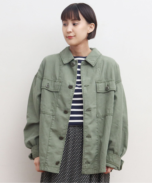 My Fav. CHILD WOMAN(マイファブチャイルドウーマン)の「綿ツイル 硫化染めBIGアーミージャケット(ミリタリージャケット・レディース・カーキ・FREE)」の10枚目の写真
