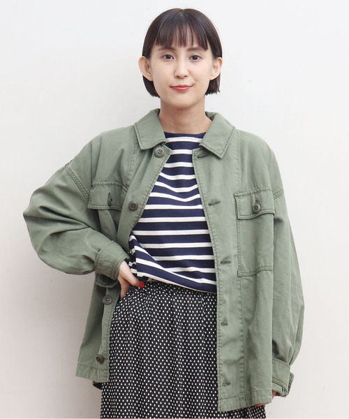 My Fav. CHILD WOMAN(マイファブチャイルドウーマン)の「綿ツイル 硫化染めBIGアーミージャケット(ミリタリージャケット・レディース・カーキ・FREE)」の20枚目の写真