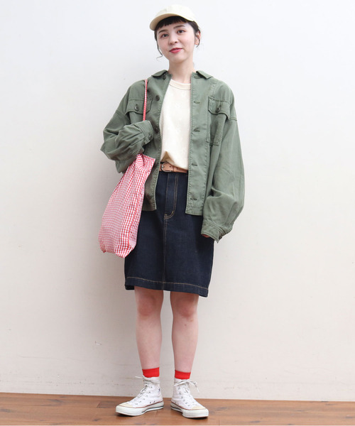 My Fav. CHILD WOMAN(マイファブチャイルドウーマン)の「綿ツイル 硫化染めBIGアーミージャケット(ミリタリージャケット・レディース・カーキ・FREE)」の21枚目の写真