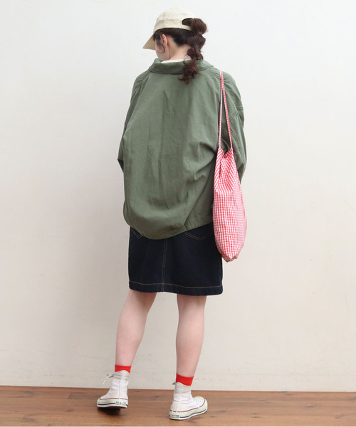 My Fav. CHILD WOMAN(マイファブチャイルドウーマン)の「綿ツイル 硫化染めBIGアーミージャケット(ミリタリージャケット・レディース・カーキ・FREE)」の11枚目の写真