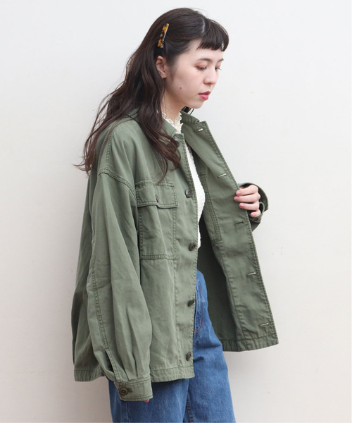 My Fav. CHILD WOMAN(マイファブチャイルドウーマン)の「綿ツイル 硫化染めBIGアーミージャケット(ミリタリージャケット・レディース・カーキ・FREE)」の14枚目の写真