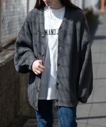 【i】畦編みVネックバルーンスリーブルーズカーディガン