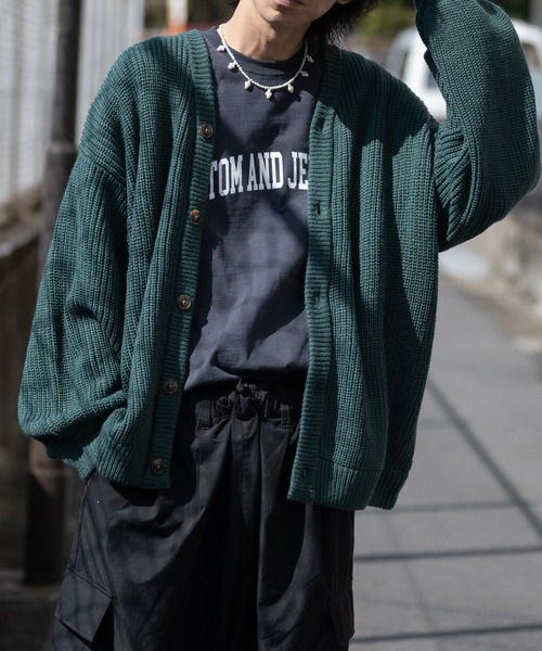 JOHN'S CLOSET（ジョンズクローゼット）の「【i】畦編みVネックバルーンスリーブルーズカーディガン（カーディガン/ボレロ・メンズ・ホワイト/チャコールグレー/サックスブルー/モカ/グリーン/ブラック/マスタード・MEDIUM/LARGE）」の5枚目の写真