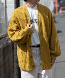 【i】畦編みVネックバルーンスリーブルーズカーディガン