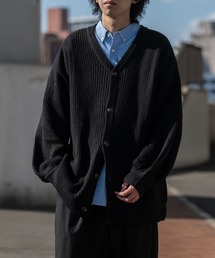 【i】畦編みVネックバルーンスリーブルーズカーディガン