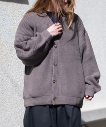 【i】畦編みVネックバルーンスリーブルーズカーディガン