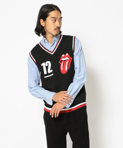 RAWLIFE（ロウライフ）の「BACK SPIN!/バックスピン!/The Rolling Stones LOGO LINE  KNIT VEST（ベスト・メンズ・ブラック/ホワイト・X-LARGE/MEDIUM/LARGE）」の2枚目の写真