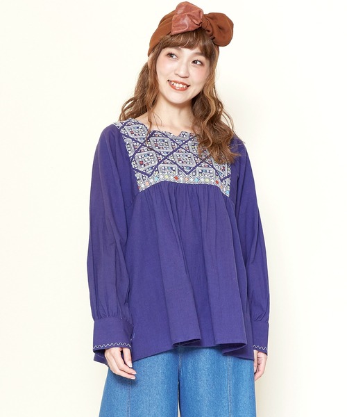 チャイハネ（チャイハネ）の「【チャイハネ】ラライン刺繍トップス（その他トップス・レディース・ネイビー/ホワイト/イエロー・FREE）」の2枚目の写真