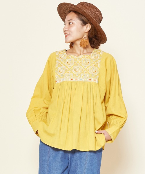 チャイハネ（チャイハネ）の「【チャイハネ】ラライン刺繍トップス（その他トップス・レディース・ネイビー/ホワイト/イエロー・FREE）」の3枚目の写真