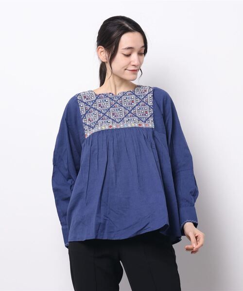 チャイハネ（チャイハネ）の「【チャイハネ】ラライン刺繍トップス（その他トップス・レディース・ネイビー/ホワイト/イエロー・FREE）」の7枚目の写真