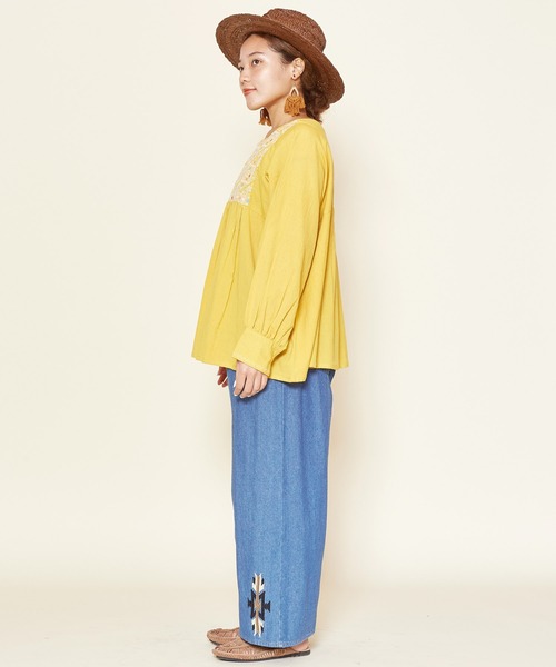 チャイハネ（チャイハネ）の「【チャイハネ】ラライン刺繍トップス（その他トップス・レディース・ネイビー/ホワイト/イエロー・FREE）」の9枚目の写真