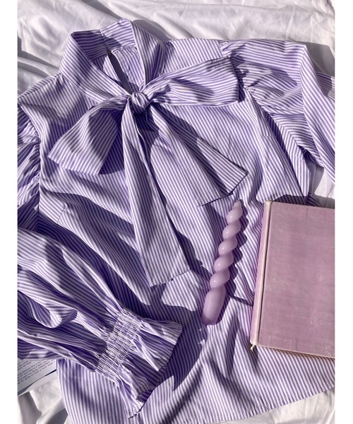 WC（ダブル シー）の「ストライプリボンブラウス（シャツ/ブラウス・レディース・ブルー/ライトパープル/ライトピンク・FREE）」の6枚目の写真