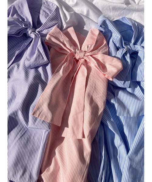 WC（ダブル シー）の「ストライプリボンブラウス（シャツ/ブラウス・レディース・ブルー/ライトパープル/ライトピンク・FREE）」の11枚目の写真