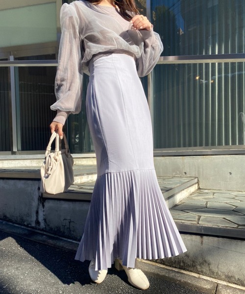 one after another NICE CLAUP(ワンアフターアナザーナイスクラップ)の「動くたびに素敵に揺れる。プリーツマーメイドスカート【S.Mサイズ】(スカート・レディース・アイボリー/モカ/ブルー系その他/ラベンダー・SMALL/MEDIUM)」の12枚目の写真